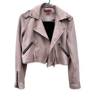 Saks Fifth Avenue Pink Faux Suede Cropped Moto Jacket Small